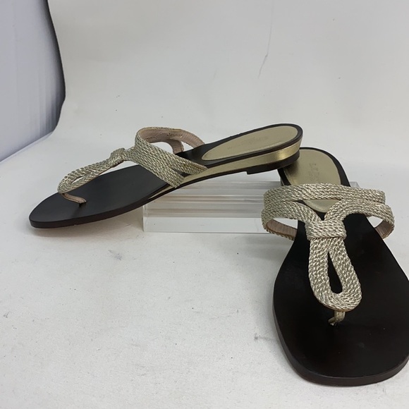 LK Bennett Sz 9 Open Toe T-Strap Gold Flat Sandals - Picture 3 of 15